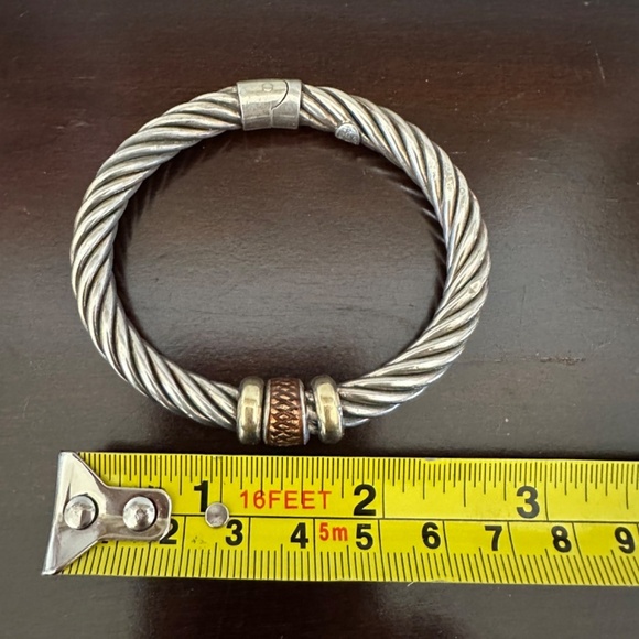 ALS Italy Sterling Silver & 18K Gold Cable Bangle Hinged Bracelet - Picture 12 of 14